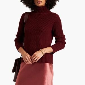 Unworn Vince Women's Ribbed Cashmere Turtleneck Sweater in Burgundy